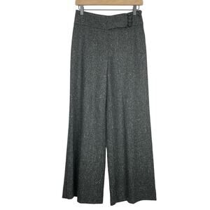 Trina Turk | Black Speckled Tweed Wool Blend High Rise Wide Leg Trouser Pants